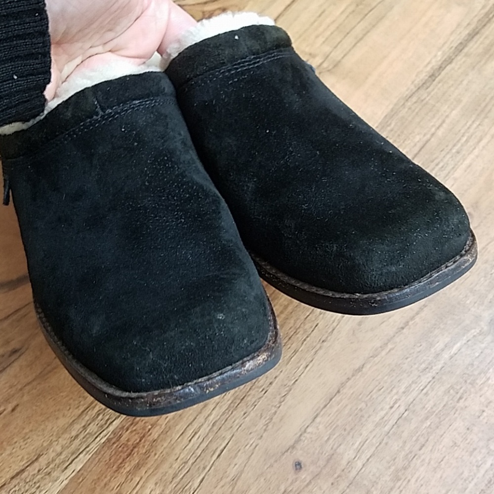 UGG Black Suede Mules with Cream Lining - Picture 3 of 8